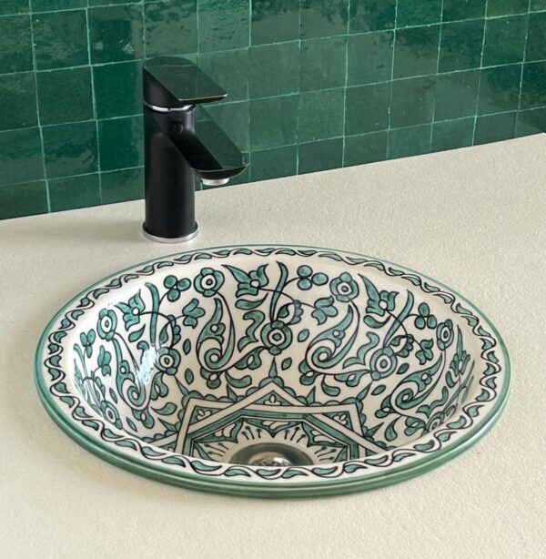 Handmade Moroccan Brass Bathroom Sink – Custom Ceramic Vanity Basin with Artistic Glaze, Elegant Round Lavabo for Modern Bathrooms - Image 6