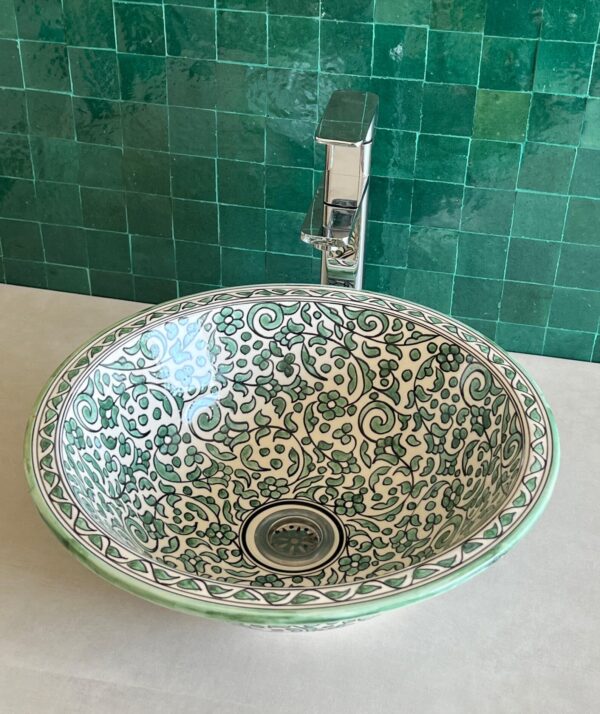 Handmade Moroccan Brass Bathroom Sink – Custom Ceramic Vanity Basin with Artistic Glaze, Elegant Round Lavabo for Modern Bathrooms - Image 7