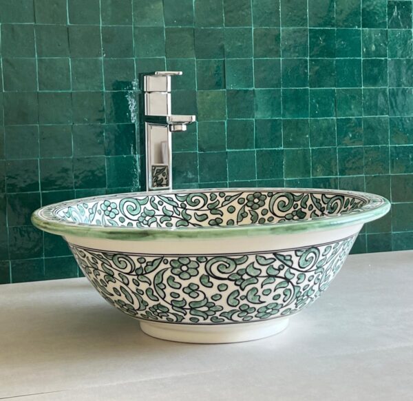Handmade Moroccan Brass Bathroom Sink – Custom Ceramic Vanity Basin with Artistic Glaze, Elegant Round Lavabo for Modern Bathrooms - Image 3