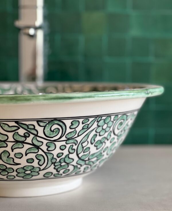 Handmade Moroccan Brass Bathroom Sink – Custom Ceramic Vanity Basin with Artistic Glaze, Elegant Round Lavabo for Modern Bathrooms - Image 4