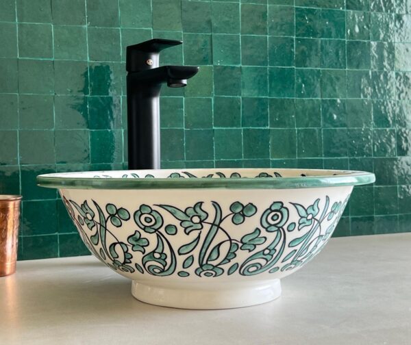 Handmade Moroccan Brass Bathroom Sink – Custom Ceramic Vanity Basin with Artistic Glaze, Elegant Round Lavabo for Modern Bathrooms - Image 9